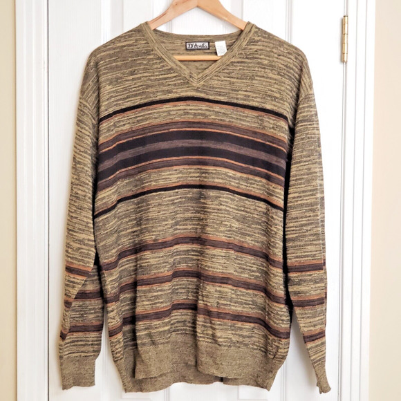 D'Avila Mens Long Sleeve V Neck Sweater Wool Blend Made In Italy Size L Brown - Picture 1 of 8